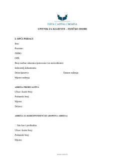 UPITNIK ZA KLIJENTE &ndash; FIZIČKE OSOBE I. OPĆI PODACI Ime