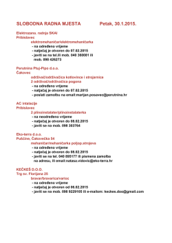 SLOBODNA RADNA MJESTA Petak, 30.1.2015.