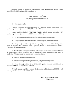 Javni natječaj za prodaju rashodovanih vozila