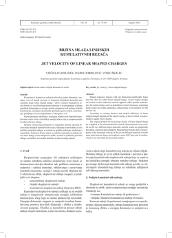 brzina mlaza linijskih kumulativnih rezača jet velocity of linear