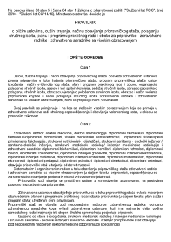 PRAVILNIK o bližim uslovima, dužini trajanja, načinu obavljanja