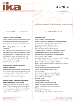 15. listopada 2014. Priopćenje Tiskovnog ureda HBK Hrvatska