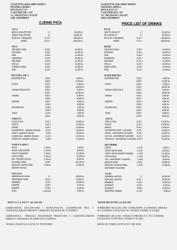 CJENIK PIĆA PRICE LIST OF DRINKS
