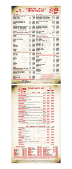 611 112 CJENIK / PRICE LIST