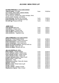 JELOVNIK / MENU PRICE LIST