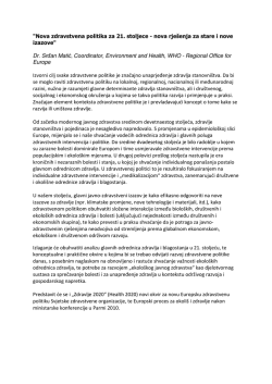 "Nova zdravstvena politika za 21. stoljece