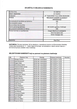 IZVJESTAJ O SELEKCIJI KANDIDATA SELEKTOVANI KANDIDATI