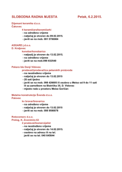 SLOBODNA RADNA MJESTA Petak, 6.2.2015.