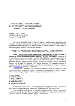 POZIV NA PRETHODNU PROVJERU ZNANJA I SPOSOBNOSTI