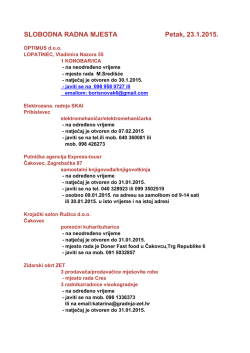 SLOBODNA RADNA MJESTA Petak, 23.1.2015.