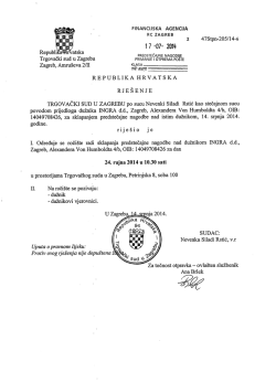 Oglas Trgovačkog suda i Prijedlog predstečajne nagode