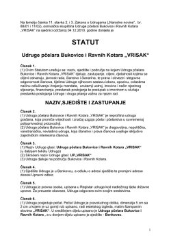 Statut Udruge pčelara Bukovice i Ravnih Kotara &bdquo;VRISAK&ldquo;