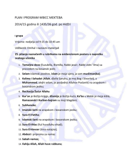 PLAN I PROGRAM WBICC MEKTEBA 2014/15 godina ili 1435/36