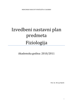 Izvedbeni nastavni plan predmeta Fiziologija