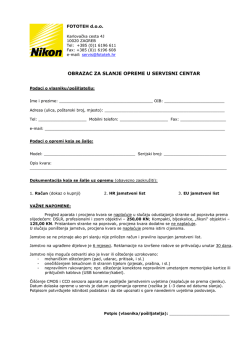 OBRAZAC ZA SLANJE OPREME U SERVISNI CENTAR