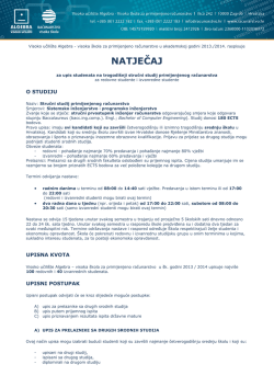 NATJEČAJ - Visoka &scaron;kola za primijenjeno računarstvo