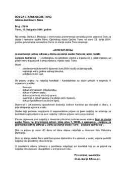 JAVNI NATJEČAJ za zasnivanje radnog odnosa u Domu za starije