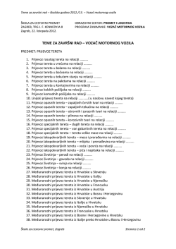 teme za zavr&scaron;ni rad &ndash; vozač motornog vozila