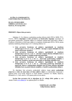 Objava lista prvenstva