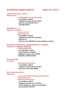 SLOBODNA RADNA MJESTA Petak, 28.11.2014