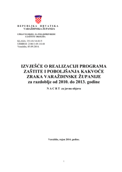 IZVJE&Scaron;ĆE O REALIZACIJI PROGRAMA ZA&Scaron;TITE I POBOLJ&Scaron;ANJA