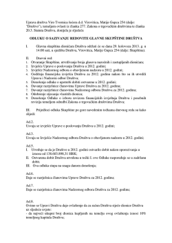 Poziv na Glavnu skup&scaron;tinu - VIRO &scaron;ećerana Virovitica