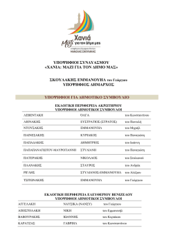 ΥΠΟΨΗΦΙΟΙ ΣΥΝΔΥΑΣΜΟΥ «ΧΑΝΙΑ: ΜΑΖΙ ΓΙΑ ΤΟΝ