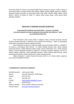 OBAVIJEST O NAMJERI DAVANJA KONCESIJE