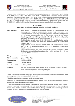 za prodaju metodom neposredne pogodbe za sljedeći predmet: