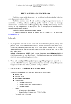 UPUTE AUTORIMA ZA PISANJE RADA