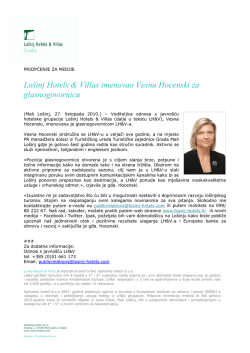 Lo&scaron;inj Hotels & Villas imenovao Vesnu Hocenski za glasnogovornicu