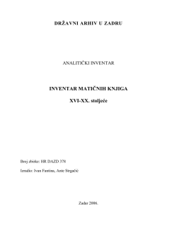 INVENTAR MATIČNIH KNJIGA XVI-XX. stoljeće