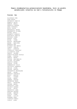 Popis studenata/ica potencijalnih kandidata, koji su pro&scaron;li selekcijski
