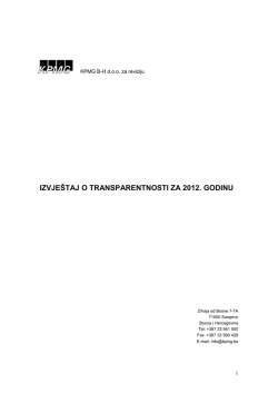 IZVJE&Scaron;TAJ O TRANSPARENTNOSTI ZA 2012. GODINU