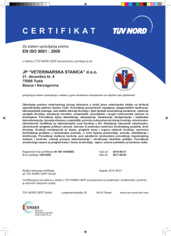 CERTIFIKAT - Veterinarska stanica Tuzla