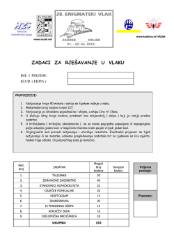 ZADACI ZA RJE&Scaron;AVANJE U VLAKU 28. ENIGMATSKI VLAK