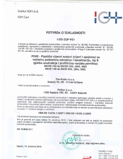 Institut IGH d.d. IGH Cert POTVRDA O SUKLADNOSTI 1t05-zcP-951