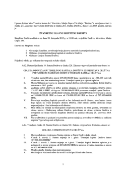 poziv na Glavnu skup&scaron;tinu - VIRO &scaron;ećerana Virovitica