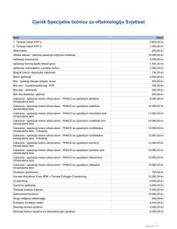Cjenik Specijalne bolnice za oftalmologiju Svjetlost