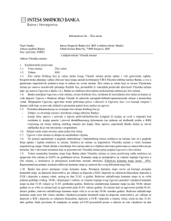 Informativni list - Žiro račun Naziv banke: Intesa Sanpaolo Banka