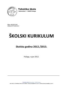 &Scaron;KOLSKI KURIKULUM - Tehnička &scaron;kola Požega
