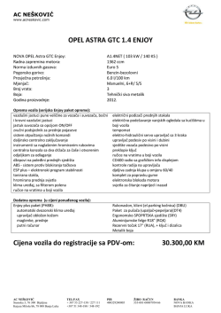 OPEL ASTRA GTC 1.4 ENJOY Cijena vozila do registracije sa PDV