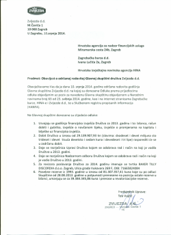 Obavijest o održanoj redovitoj Glavnoj skup&scaron;tini dru&scaron;tva Zvijezda d.d.