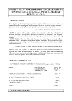 godi&scaron;nji plan i program rada &scaron;kolske knjižnice osnovne &scaron;kole