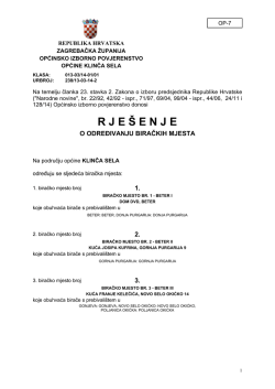 R J E &Scaron; E N J E - Općina Klinča Sela