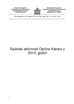 Sažetak aktivnosti Općine Kakanj u 2013. godini