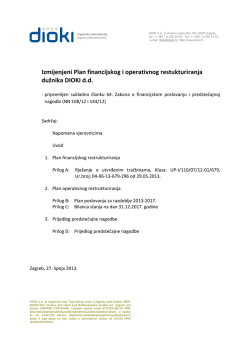 Izmijenjeni Plan financijskog i operativnog restrukturiranja