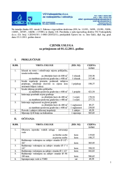 CJENIK USLUGA sa primjenom od 01.12.2011. godine