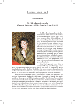 In memoriam Dr. Mira Zore-Armanda (Zagreb, 6 January