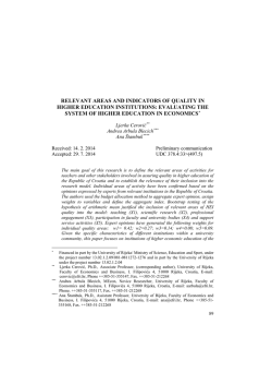 Relevant areas and indicators of quality in higher education